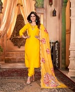 Mustard Yellow Suit With Floral Dupatta