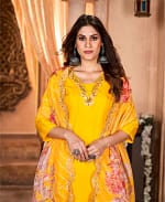 Mustard Yellow Suit With Floral Dupatta