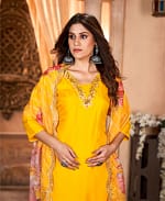 Mustard Yellow Suit With Floral Dupatta
