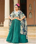 Bottle Green Lehenga With A Designer Cape