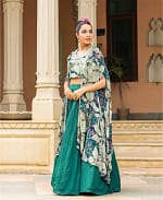 Bottle Green Lehenga With A Designer Cape