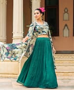Bottle Green Lehenga With A Designer Cape