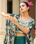 Bottle Green Lehenga With A Designer Cape