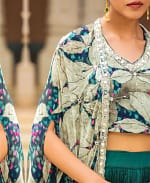 Bottle Green Lehenga With A Designer Cape