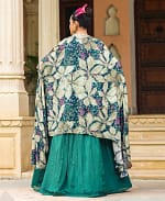 Bottle Green Lehenga With A Designer Cape