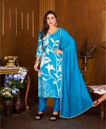 Printed Muslin Blue Color Suit