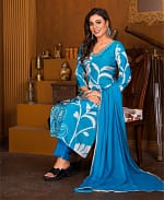 Printed Muslin Blue Color Suit
