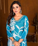 Printed Muslin Blue Color Suit