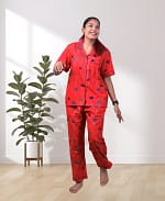 Swiss Cotton Designer Mehroon Poster Nightwear