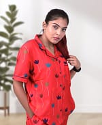 Swiss Cotton Designer Mehroon Poster Nightwear