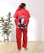 Swiss Cotton Designer Mehroon Poster Nightwear