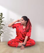 Swiss Cotton Designer Mehroon Poster Nightwear