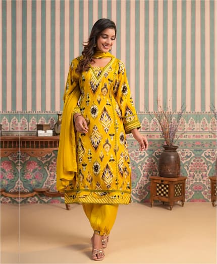 Muslin Printed Suit With Afghani Pants