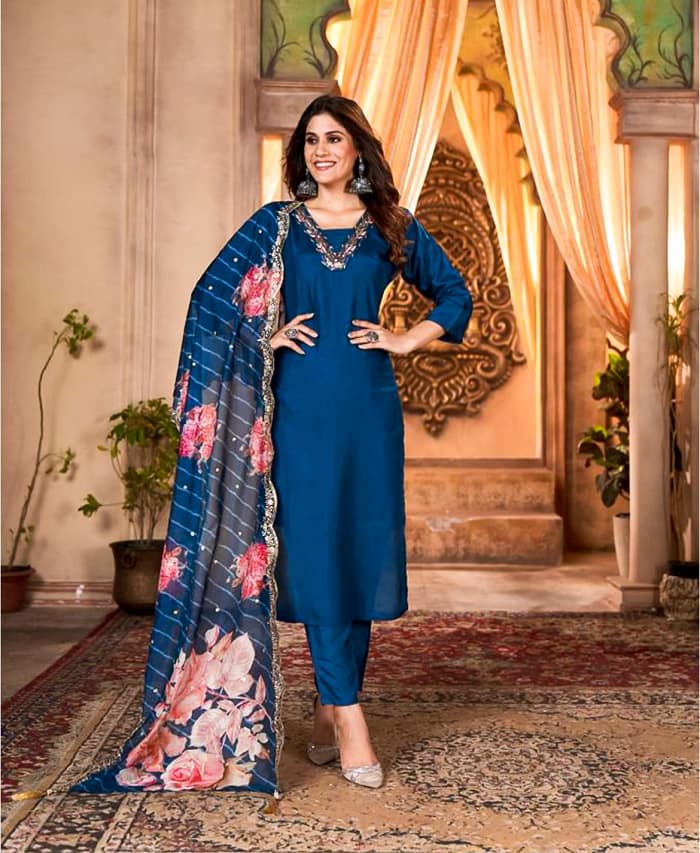 Navy Blue Thread Work Designer Co-ord Set