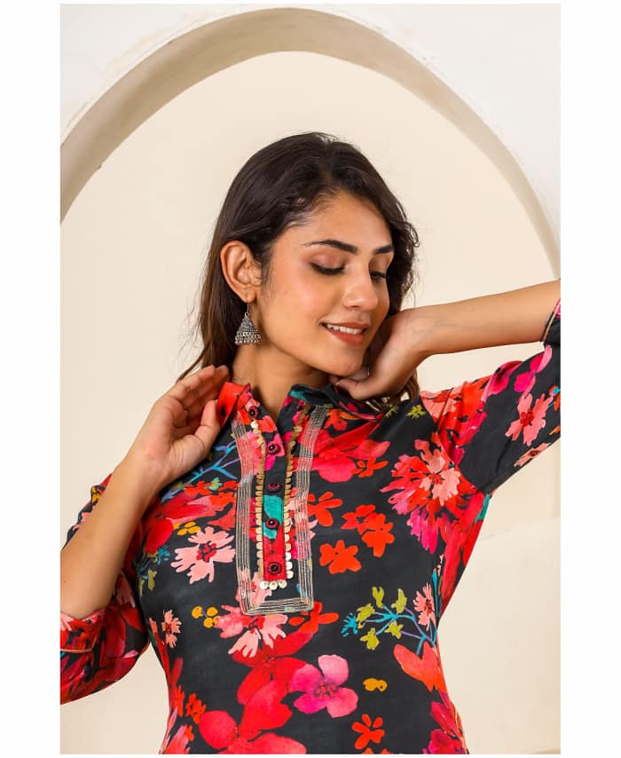 Muslin Afghani Printed Set