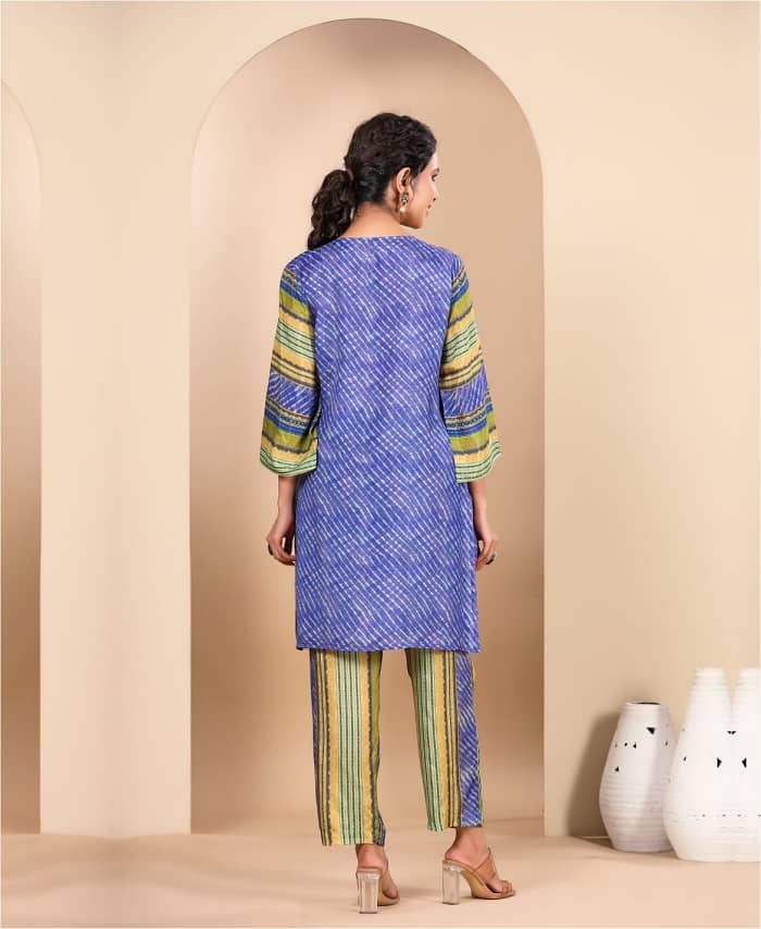 Lehariya Printed Co-ord Set with Handwork on the Neck Line