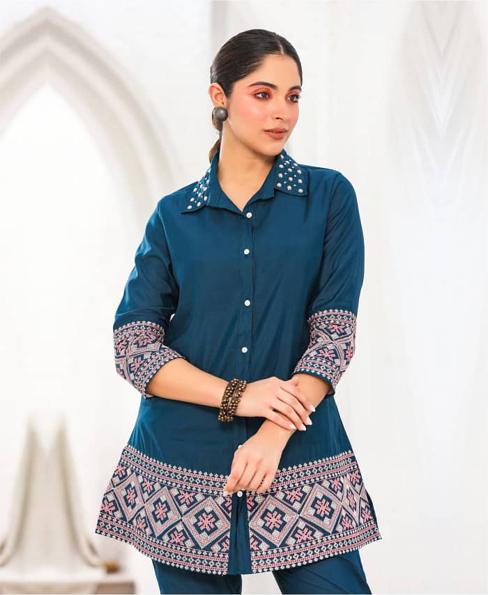 Navy Blue Thread Work Designer Co-ord Set