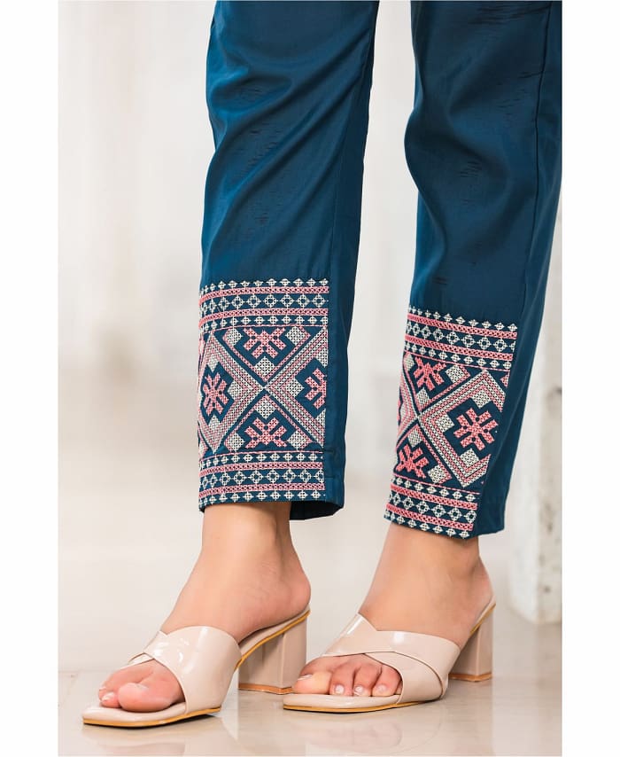 Navy Blue Thread Work Designer Co-ord Set