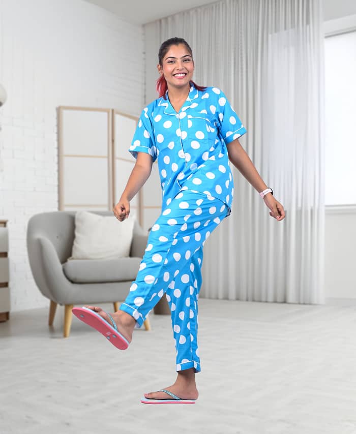 Swiss Cotton Designer Blue Nightwear