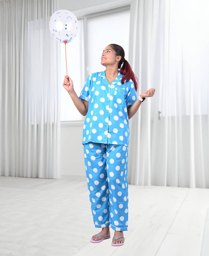 Swiss Cotton Designer Blue Nightwear