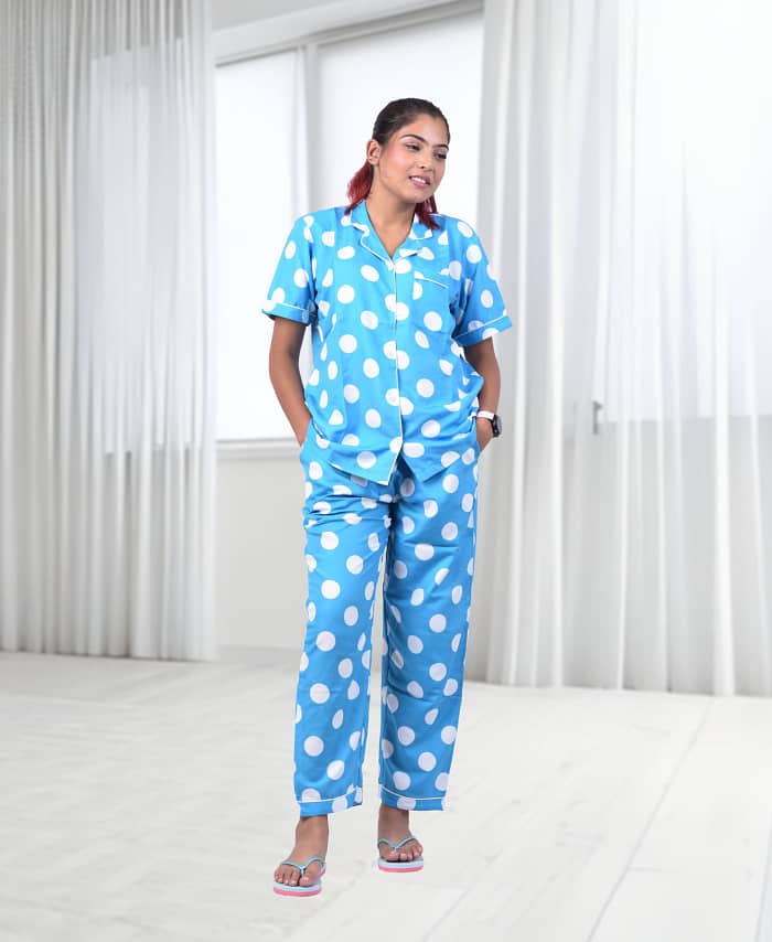 Swiss Cotton Designer Blue Nightwear