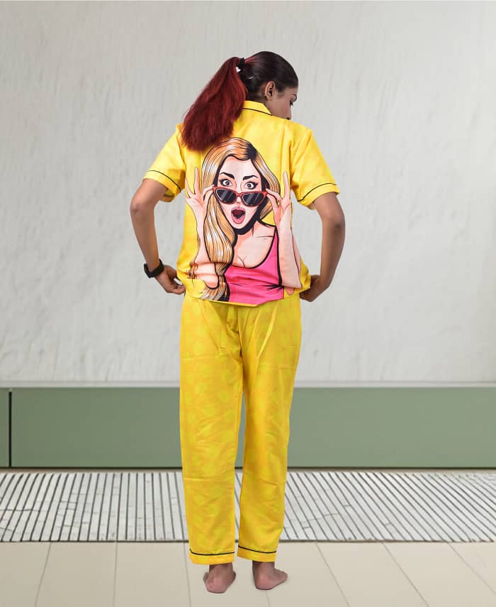 Swiss Cotton Designer Yellow Poster Nightwear