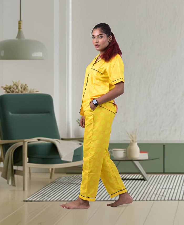 Swiss Cotton Designer Yellow Poster Nightwear